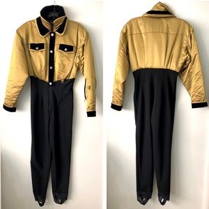 Nils Skiwear Vintage Ski Suit One Piece Black Gold